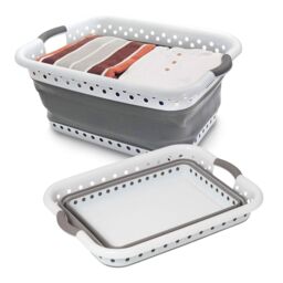 Marco Paul Large Collapsible Laundry Basket Folding Pop Up Washing Bin Clothes Storage in White - thumbnail 1