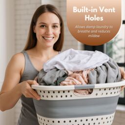 Marco Paul Large Collapsible Laundry Basket Folding Pop Up Washing Bin Clothes Storage in White - thumbnail 7