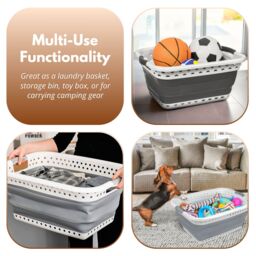 Marco Paul Large Collapsible Laundry Basket Folding Pop Up Washing Bin Clothes Storage in White - thumbnail 5