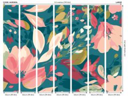 Origin Murals Flowing Flowers Wall Mural in Teal - Size: W350 cm x H280 cm - thumbnail 3