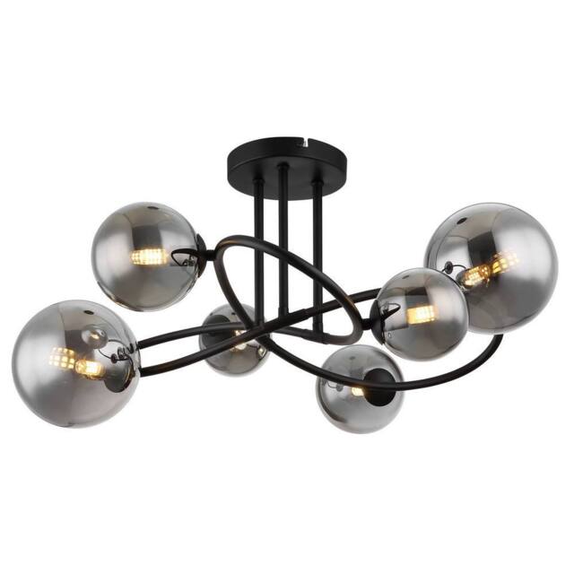 Netlighting Riha Multi Arm Semi Flush Ceiling Lamp Black Smoke Glass Shade 6x G9 - image 1