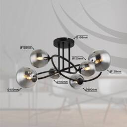 Netlighting Riha Multi Arm Semi Flush Ceiling Lamp Black Smoke Glass Shade 6x G9 - thumbnail 6