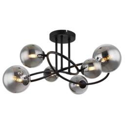 Netlighting Riha Multi Arm Semi Flush Ceiling Lamp Black Smoke Glass Shade 6x G9
