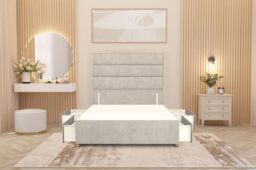 Somnior Chambery Divan Bed Frame 4 Draw with Floor Standing Headboard Velvet in Silver - Size: Double - thumbnail 4