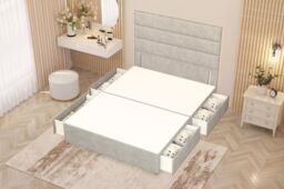 Somnior Chambery Divan Bed Frame 4 Draw with Floor Standing Headboard Velvet in Silver - Size: Double - thumbnail 3