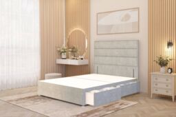 Somnior Chambery Divan Bed Frame 4 Draw with Floor Standing Headboard Velvet in Silver - Size: Double - thumbnail 1