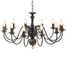 Berkfield Home Chandelier Antique Black 12 x E14 Bulbs - thumbnail 1
