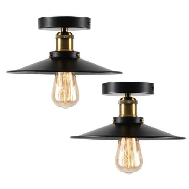 Garwarm 26cm Industrial Aluminum Flush Mount (Set of 2) in Black - image 1