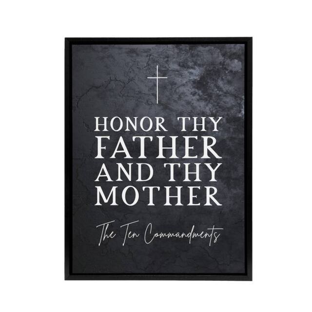 "Artery8 Ten Commandments Honor Parents Bible Quote Framed Canvas Wall Art Print in Grey - Size: W12"" x H16""" - image 1