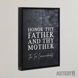 "Artery8 Ten Commandments Honor Parents Bible Quote Framed Canvas Wall Art Print in Grey - Size: W12"" x H16""" - thumbnail 2
