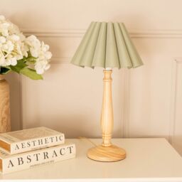 ValueLights Victoria Light Wood Candlestick Table Lamp with Scallop Tapered Shade & Bulb in Pale Green - thumbnail 3