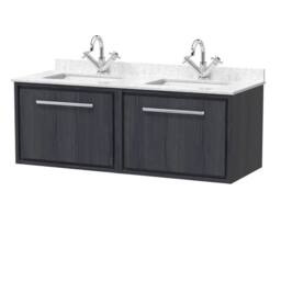 Balterley Longnor 2 Drawer Wall Hung Vanity Basin Unit, Graphite Grey, 1200mm in Grey - thumbnail 1
