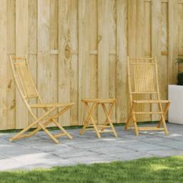 Berkfield Home 3 Piece Bistro Set Bamboo in Brown - thumbnail 2