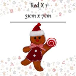 VFM e-Store Christmas Ginger Bread Man Hanging Decoration 31cm x 7cm Red X 1 - Size: 31 cm x 7 cm - thumbnail 2