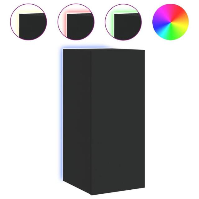 Berkfield Home TV Wall Cabinet with LED Lights Black 30.5x35x70 cm - image 1