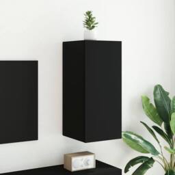 Berkfield Home TV Wall Cabinet with LED Lights Black 30.5x35x70 cm - thumbnail 5