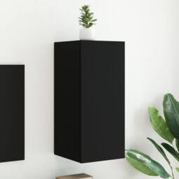 Berkfield Home TV Wall Cabinet with LED Lights Black 30.5x35x70 cm - thumbnail 2