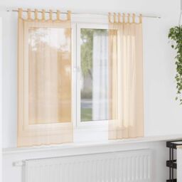 Berkfield Home Voile Curtains with Rod Pockets 2 pcs Sand in Brown - thumbnail 1