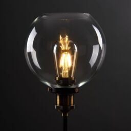 ValueLights Sheridan Industrial Glass Bowl Gold Trim Black Table Lamp & LED Bulb - thumbnail 2