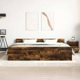 Berkfield Home Bed Frame with Headboard & Footboard Smoked Oak 160x200 cm in Brown - thumbnail 4