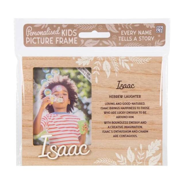 History & Heraldry Personalised Kids Wooden Picture Frame - Isaac in Brown