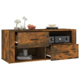 Berkfield Home TV Cabinet Smoked Oak 100x35x40 cm Engineered Wood in Brown - Size: 100 x 35 x 40 cm - thumbnail 5