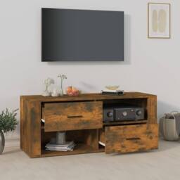 Berkfield Home TV Cabinet Smoked Oak 100x35x40 cm Engineered Wood in Brown - Size: 100 x 35 x 40 cm - thumbnail 1