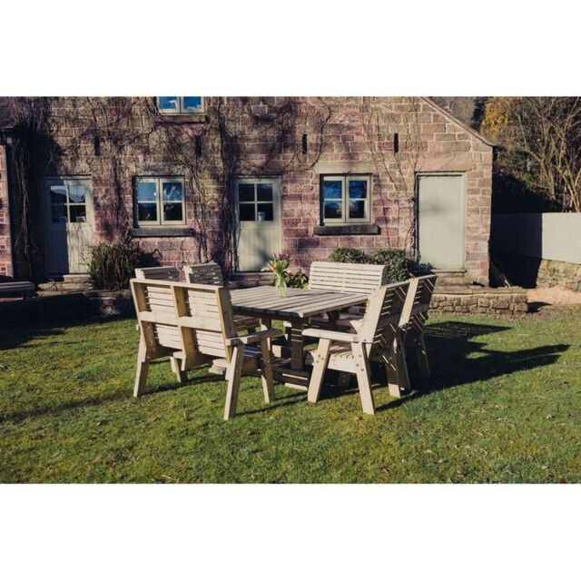 Churnet Valley Garden Furniture Ltd Ergo 8 Seater Square Table & 4 Benches - Minimal Assembly Required in Brown - image 1