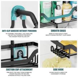 EONLION 3-Tier Over-Door Shower Caddy Rack Non-Rusty in Black - thumbnail 4