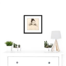 Artery8 Deveria Marie Clerambault Child Portrait Drawing 8X8 Inch Square Wooden Framed Wall Art Print Picture with Mount in Black - thumbnail 2