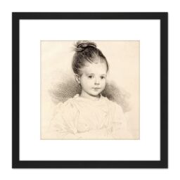 Artery8 Deveria Marie Clerambault Child Portrait Drawing 8X8 Inch Square Wooden Framed Wall Art Print Picture with Mount in Black - thumbnail 1
