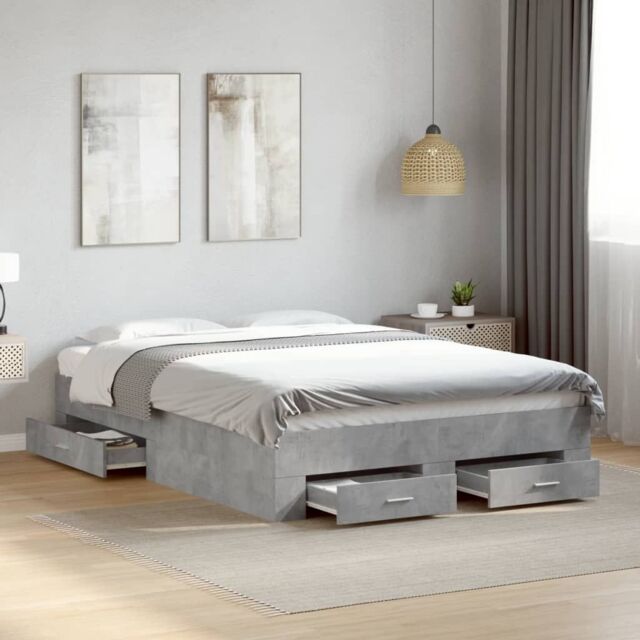 Berkfield Home Bed Frame with Drawers without Mattress Concrete Grey 140x190 cm - image 1