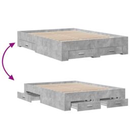 Berkfield Home Bed Frame with Drawers without Mattress Concrete Grey 140x190 cm - thumbnail 7