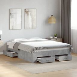 Berkfield Home Bed Frame with Drawers without Mattress Concrete Grey 140x190 cm - thumbnail 1