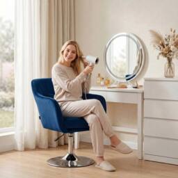 NESTLUNE Retro Velvet Swivel Tub Chair with Steel Frame Dark Blue - Size: 100 cm x 15 cm - thumbnail 6
