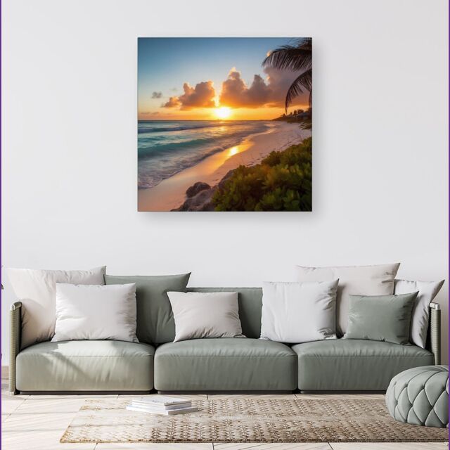 Warren Reed - Designer Sunrise On The Beach Canvas - Size: w40 inch x h40 inch - image 1