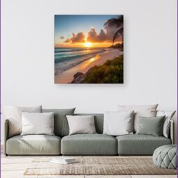 Warren Reed - Designer Sunrise On The Beach Canvas - Size: w40 inch x h40 inch - thumbnail 1
