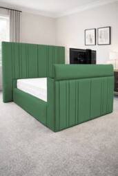 PARADISE BEDS LTD Smart Screen Velvet Upholstered Smart TV Bed Frame - Plush Velvet in Dark Green - Size: King