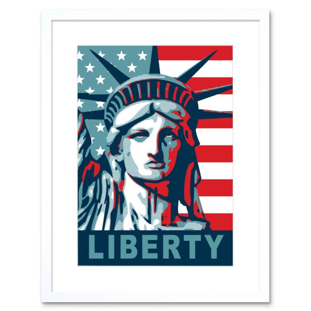 "Artery8 Wall Art Print Statue of Liberty American Icon Art Framed 9x7 inch in White - Size: W7"" x H9""" - image 1