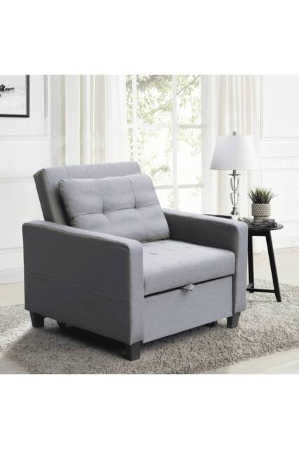 Home Source Linen Upholstered Convertible Sleeper Sofa Chair for Living Room in Dark Grey - image 1
