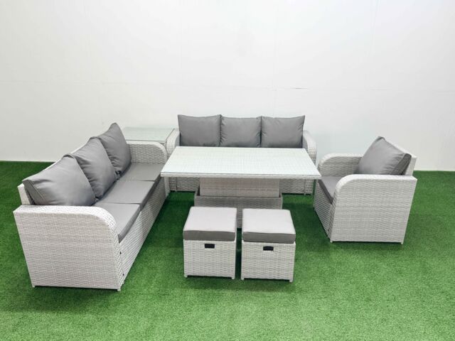 Fimous 9 Seater Poly Rattan Outdoor Garden Furniture Adjustable Lifting Dining or Coffee Table Sofa Set Patio 3 Seater Sofa Reclining Chair 3 Seater - image 1