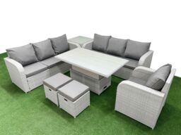 Fimous 9 Seater Poly Rattan Outdoor Garden Furniture Adjustable Lifting Dining or Coffee Table Sofa Set Patio 3 Seater Sofa Reclining Chair 3 Seater - thumbnail 2