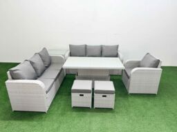 Fimous 9 Seater Poly Rattan Outdoor Garden Furniture Adjustable Lifting Dining or Coffee Table Sofa Set Patio 3 Seater Sofa Reclining Chair 3 Seater - thumbnail 1