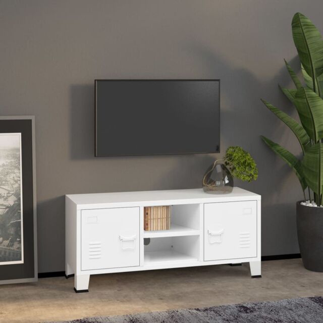 Berkfield Home Industrial TV Cabinet White 105x35x42 cm Metal - Size: 105 x 35 x 42 cm - image 1