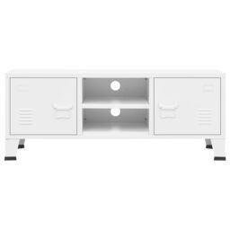Berkfield Home Industrial TV Cabinet White 105x35x42 cm Metal - Size: 105 x 35 x 42 cm - thumbnail 3