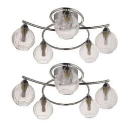 First Choice Lighting Set of 2 Tatton - Chrome with Ribbed Glass 5 Light Flush Ceiling Light in Silver - thumbnail 1