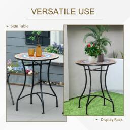 OUTSUNNY 60cm Mosaic Round Bistro Table Outdoor Garden Side Table - Size: 60 cm x 60 cm - thumbnail 4