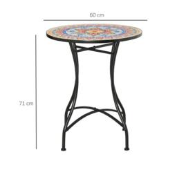 OUTSUNNY 60cm Mosaic Round Bistro Table Outdoor Garden Side Table - Size: 60 cm x 60 cm - thumbnail 3