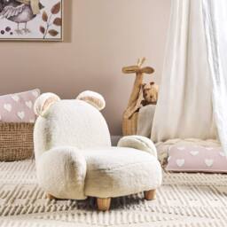 Wyld and Coco Rabbit-Shaped Kids Armchair White Boucle Rubberwood Frame - thumbnail 1