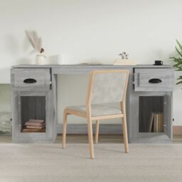 Berkfield Home Desk with Cabinet Grey Sonoma Engineered Wood - thumbnail 3